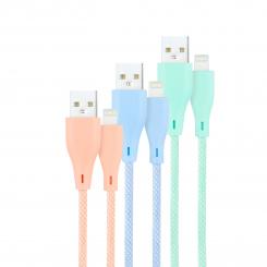 Nanocable 3 Cables Lightning a USB 2.0, Lightning/M-USB A/M, Mallados, Rosa, Azul y Verde, 1 m