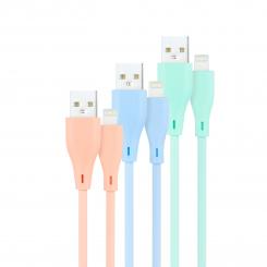 Nanocable 3 Cables Lightning a USB 2.0, Lightning/M-USB A/M, Rosa, Azul y Verde, 1 m
