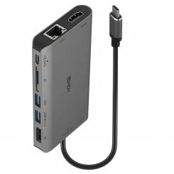 Lindy 43323 base para portátil y replicador de puertos Alámbrico USB 3.2 Gen 1 (3.1 Gen 1) Type-C Negro, Gris