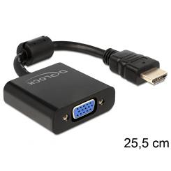 DeLOCK 65512 adaptador de cable de vídeo 0,254 m VGA (D-Sub) HDMI tipo A (Estándar) Negro