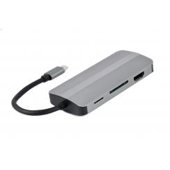 Gembird A-CM-COMBO8-02 base para portátil y replicador de puertos USB Tipo C Plata
