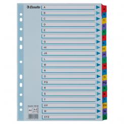 Abecedario Multitaladro ESSELTE. DIN A4. Cartulina índice color, pestañas reforzadas. A-Z Mylar, multicolor