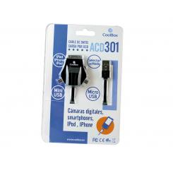 CoolBox ACD 301 cable USB 1 m microUSB/miniUSB/Apple iPhone Negro