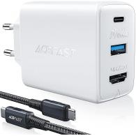 ACEFAST 4K/HD USB C A Hub Cargador PD65W GAN, 3-en-1, Transferir Datos, Duplicar Compartir Pantalla, Carga Rápido para Switch, Portátil, Tablet, Móvil con 100W C-C Cable 1.8m + USB 3.2 Transmisión