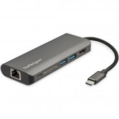 StarTech.com Adaptador Multipuertos USB-C - Docking Station Portátil USB Tipo C a HDMI de 4K - Hub Ladrón USB 3.0 de 2 Puertos - Lector de Tarjetas SD/SDHC - GbE - PD 3.0 de 60W Pass-Through - Mini Dock de Viajes USBC - Thunderbolt 3/USB-C