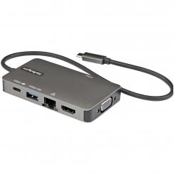 StarTech.com Adaptador Multipuertos USB-C - Docking Station USB Tipo C a HDMI 4K30 o VGA 1080p - Replicador de Puertos USBC PD de 100W - Hub USB de 3 Puertos - Red - con Cable Incorporado de 30cm