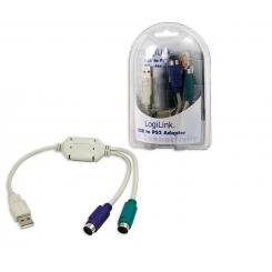 LogiLink Adapter USB - 2x PS/2 cable ps/2 0,2 m 2x 6-p Mini-DIN USB A Gris