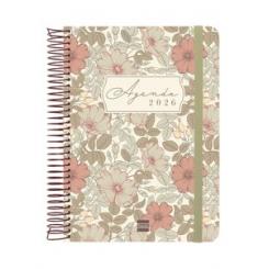 Agenda Anual (2026) FINOCAM Cloe Espiral Tapa Extra Con Goma E10 155X212 D/P Marron