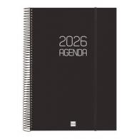 Agenda Anual A4 (2026) FINOCAM Espiral Opaque Espiral Tapa Pp Con Goma E40 210X297 D/P Negro