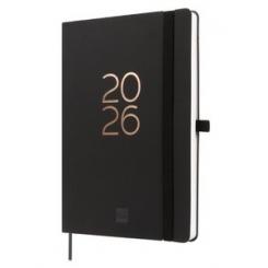 Agenda Anual (2026) FINOCAM Internacional Capri Cosida Tapa Blanda Con Goma Fa5 148X210 S/V Negro