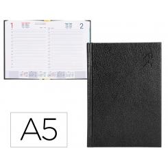 Agenda encuadernada LIDERPAPEL CORFU A5 2025 D/P negro papel 60 gr