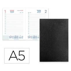 Agenda Encuadernada LIDERPAPEL CORFU A5 2026 D/P Negro Papel 60 gr FSC