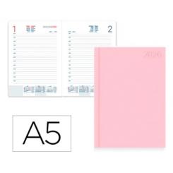 Agenda Encuadernada LIDERPAPEL CORFU A5 2026 D/P Rosa Papel 60 gr FSC