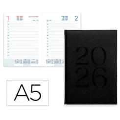 Agenda Encuadernada LIDERPAPEL CRETA 150X210 mm 2026 D/P Negro Papel 70 gr FSC