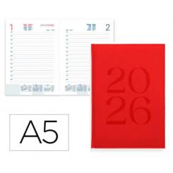 Agenda Encuadernada LIDERPAPEL CRETA 150X210 mm 2026 D/P Rojo Papel 70 gr FSC