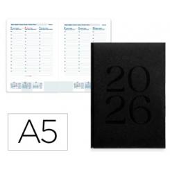 Agenda Encuadernada LIDERPAPEL CRETA 150X210 mm 2026 S/V Negro Papel 70 gr FSC