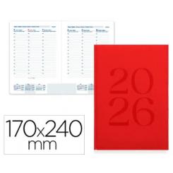 Agenda Encuadernada LIDERPAPEL CRETA 170x240 mm 2026 S/V Rojo Papel 70 gr FSC
