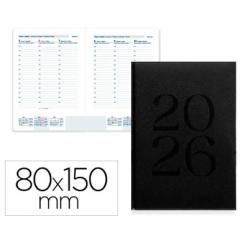 Agenda Encuadernada LIDERPAPEL CRETA 80x150 mm 2026 S/V Negro Papel 70 gr FSC