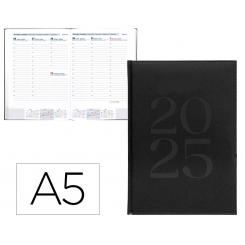 Agenda encuadernada LIDERPAPEL CRETA A5 2025 S/V color negro papel 70 gr