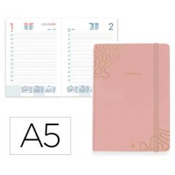 Agenda Encuadernada LIDERPAPEL EFIRA A5 2026 D/P Rosa Nude2 Papel 70 gr FSC