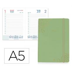 Agenda Encuadernada LIDERPAPEL EFIRA A5 2026 D/P Verde Papel 70 gr FSC