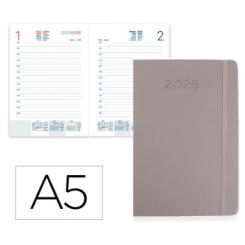 Agenda Encuadernada LIDERPAPEL MYKONOS 150X210 mm 2026 D/P gris Papel 70 gr FSC