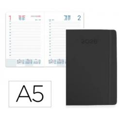 Agenda Encuadernada LIDERPAPEL MYKONOS 150X210 mm 2026 D/P Negro Papel 70 gr FSC