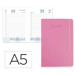 Agenda Encuadernada LIDERPAPEL MYKONOS 150X210 mm 2026 D/P Rosa Papel 70 gr FSC