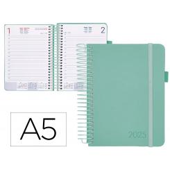 Agenda encuadernada LIDERPAPEL neon A5 2025 D/P color verde papel 70 gr