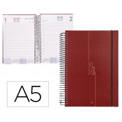 Agenda encuadernada LIDERPAPEL OLBIA A5 2025 D/P color rojo papel 60 gr