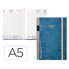 Agenda encuadernada LIDERPAPEL PAXOS A5 2025 D/P color azul papel 70 gr