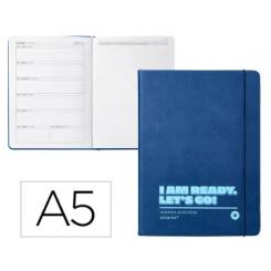 Agenda escolar ANTARTIK 25-26 encuadernada GO! simil piel azul oscuro semana vista A5 bilingüe papel FSC 80 gr.
