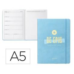 Agenda escolar ANTARTIK 25-26 encuadernada GO! simil piel azul semana vista A5 bilingüe papel FSC 80 gr.