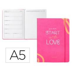 Agenda escolar ANTARTIK 25-26 encuadernada GO! simil piel fucsia semana vista A5 bilingüe papel FSC 80 gr