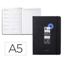 Agenda escolar ANTARTIK 25-26 encuadernada GO! simil piel negro semana vista A5 bilingüepapel FSC 80 gr.