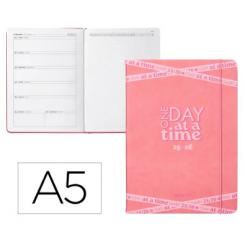 Agenda escolar ANTARTIK 25-26 encuadernada GO! simil piel rosa semana vista A5 bilingüe papel FSC 80 gr
