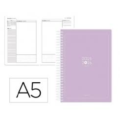 Agenda escolar ANTARTIK 25-26 espiral ESSENTIALS morado día página A5 bilingüe papel FSC 80 gr.