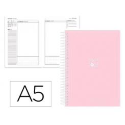 Agenda escolar ANTARTIK 25-26 espiral ESSENTIALS rosa día página A5 bilingüe papel FSC 80 gr.