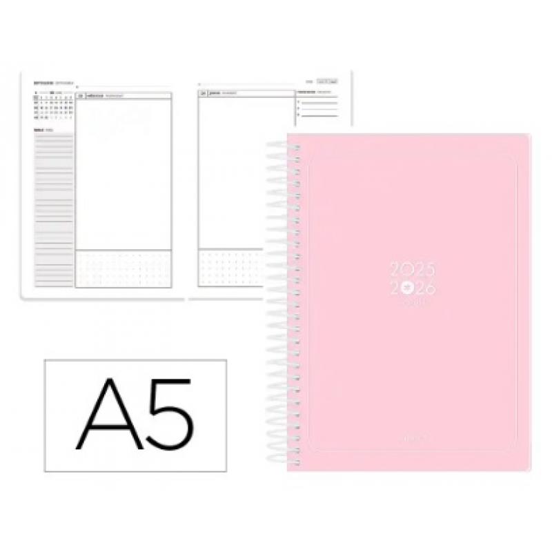 agenda-escolar-antartik-25-26-espiral-essentials-rosa-dia-pagina-a5-bilingue-papel-fsc-80-gr