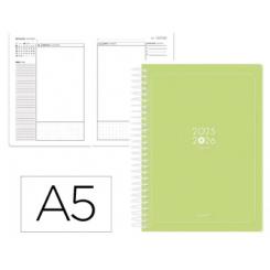 Agenda escolar ANTARTIK 25-26 espiral ESSENTIALS verde lima día página A5 bilingüe papel FSC 80 gr.