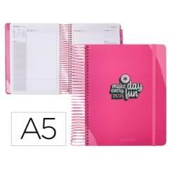 Agenda escolar ANTARTIK 25-26 espiral FUN DAY fucsia día página A5 bilingüe papel FSC 80 g