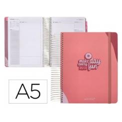 Agenda escolar ANTARTIK 25-26 espiral FUN DAY rosa día página A5 bilingüe papel FSC 80 gr.