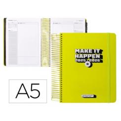 Agenda escolar ANTARTIK 25-26 espiral NEON amarillo día página A5 bilingüe papel FSC 80 gr