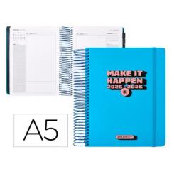Agenda escolar ANTARTIK 25-26 espiral NEON azul día página A5 bilingüe papel FSC 80 gr.