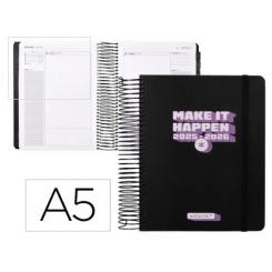 Agenda escolar ANTARTIK 25-26 espiral NEON negro día página A5 bilingüe papel FSC 80 gr