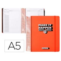 Agenda escolar ANTARTIK 25-26 espiral NEON rosa día página A5 bilingüe papel FSC 80 gr
