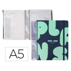 Agenda escolar ANTARTIK 25-26 espiral PLANS azul día página A5 bilingüe papel FSC 80 gr.