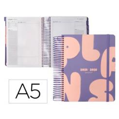 Agenda escolar ANTARTIK 25-26 espiral PLANS morado día página A5 bilingüe papel FSC 80 gr