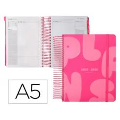 Agenda escolar ANTARTIK 25-26 espiral PLANS rosa fucsia día página A5 bilingüe papel FSC 80 gr