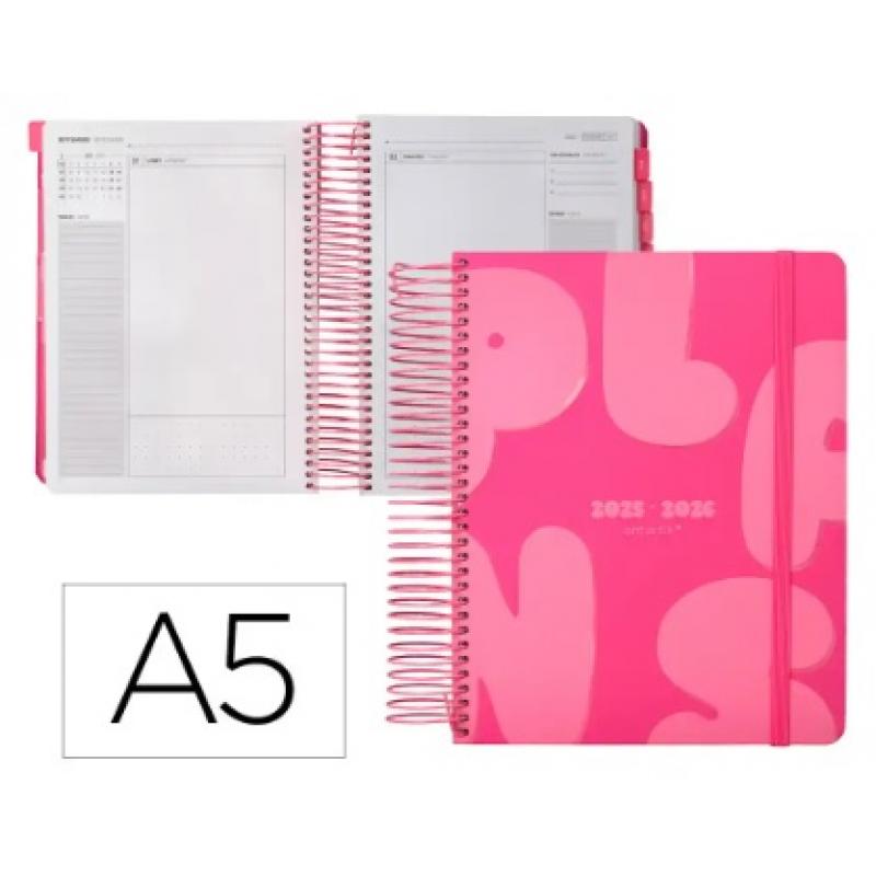 agenda-escolar-antartik-25-26-espiral-plans-rosa-fucsia-dia-pagina-a5-bilingue-papel-fsc-80-gr